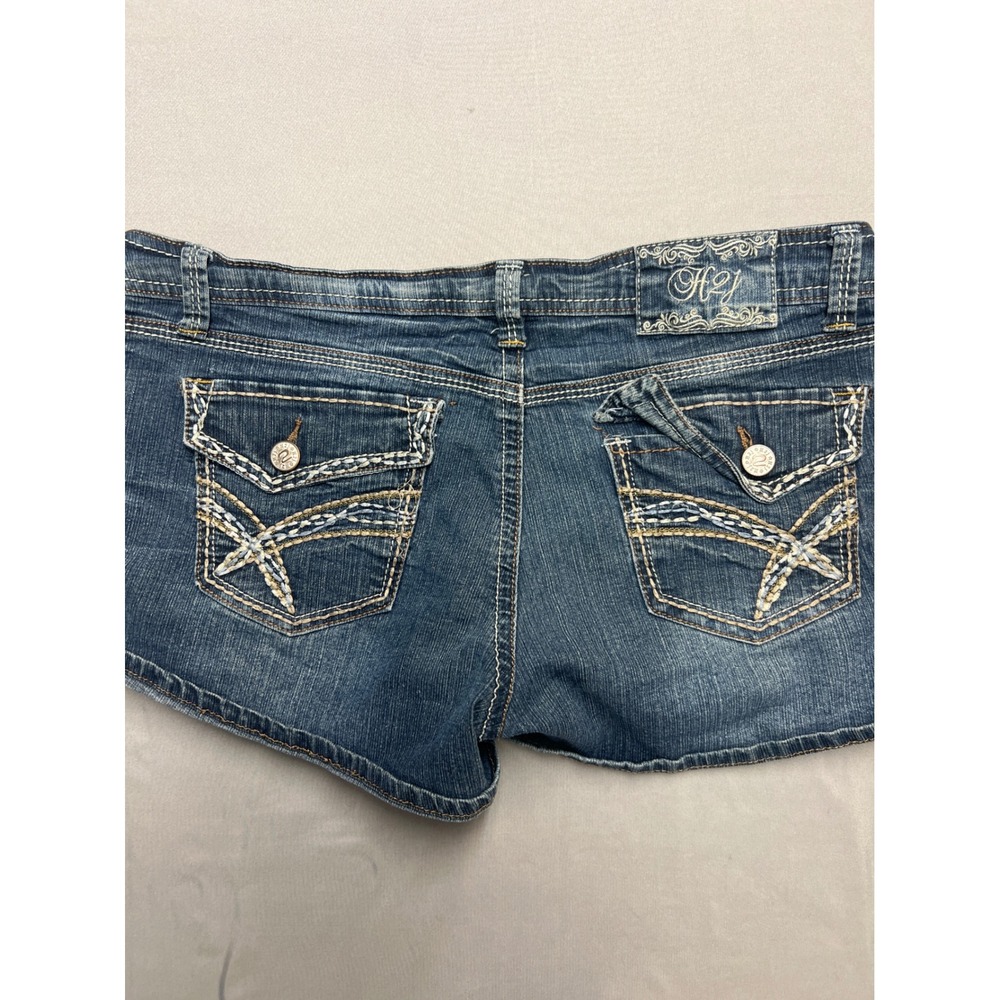 H2J by Hydraulic Denim Shorts Dark Wash Thick Stitch Y2K Low Rise Size 15/16 - Picture 2 of 7
